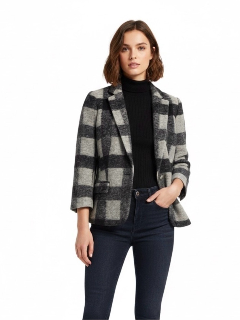 Banana Republic Heritage Grey Wool Plaid Blazer, size 12